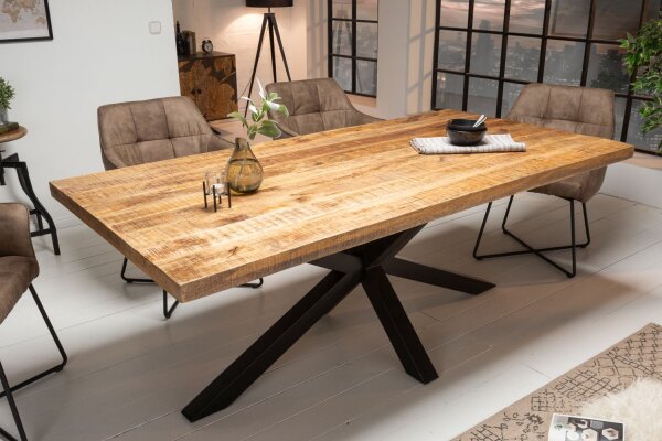 Table de salle à manger Mango bois métal 200x20 cm en noir naturel
