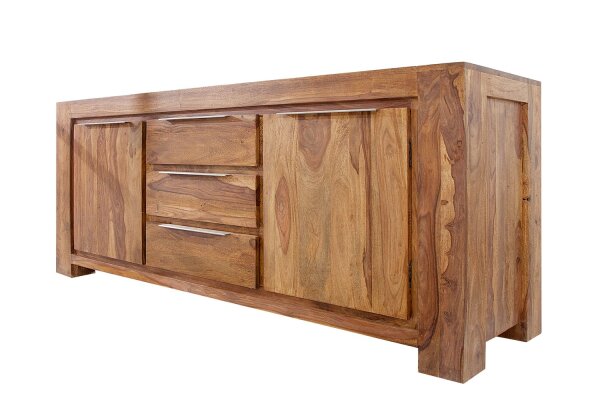 Buffet bois de sheesham aluminium 40 cm en argent naturel
