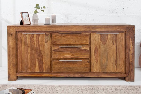 Buffet bois de sheesham aluminium 40 cm en argent naturel