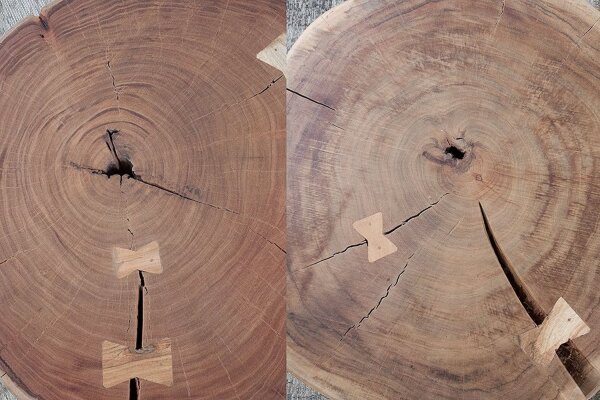 Table basse en bois dacacia avec roulettes artisanale 60x40 cm en naturel