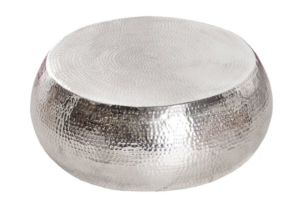 Table basse en aluminium fait main Ø 80 cm en argent