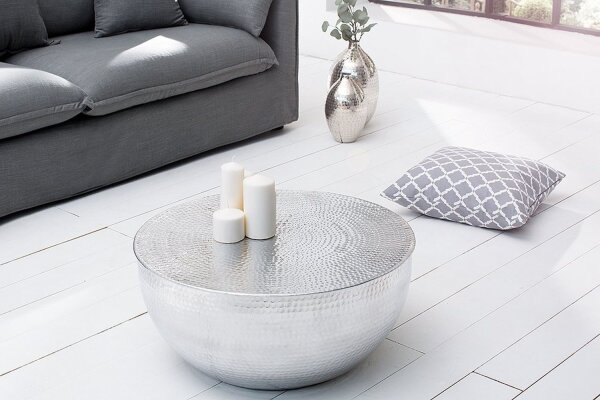 Table basse en aluminium fait main Ø 60 cm en argent