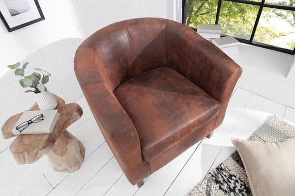 Fauteuil Microfibre Bois 60 cm en Whisky Marron