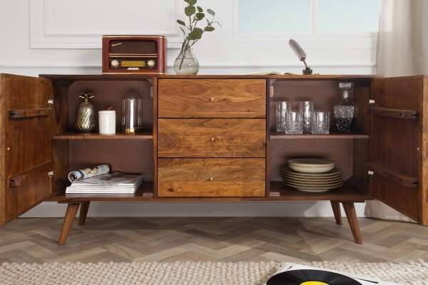 Buffet en bois de sheesham 145 x 75 cm Façades 3D rétro