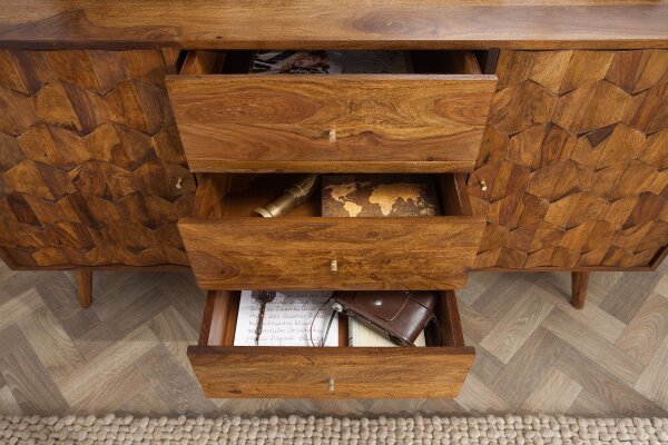 Buffet en bois de sheesham 145 x 75 cm Façades 3D rétro
