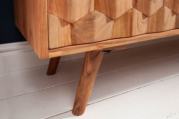 Sideboard acacia 145 x 75cm façades 3D rétro tiroirs portes