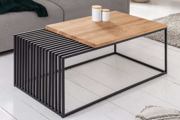 Table basse bois (chêne) métal en noir naturel 100x55 cm