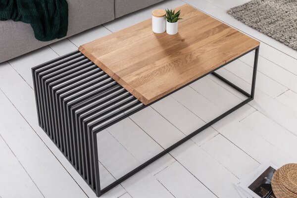 Table basse bois (chêne) métal en noir naturel 100x55 cm