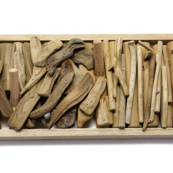 Portemanteau mural en bois flotté fait main 60 cm en naturel