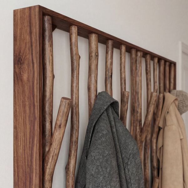 Portemanteau mural en bois flotté 50 cm en brun fait main