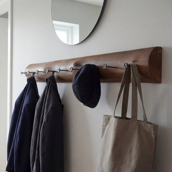 Portemanteau mural bois métal fait main 49,5 cm en brun noir