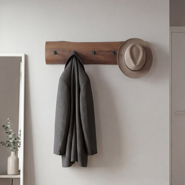 Portemanteau mural bois métal fait main 100 cm en brun noir