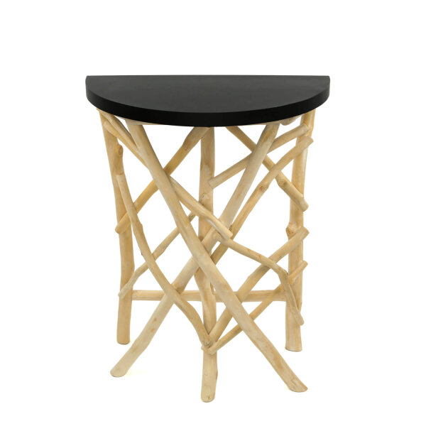 Table dappoint en bois flotté MDF fait main 160 cm en noir naturel