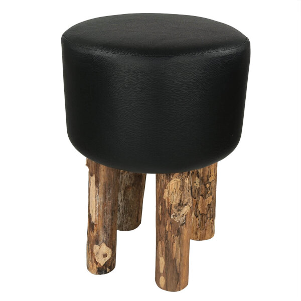 Tabouret en bois fait main Ø 30 cm en bois naturel noir