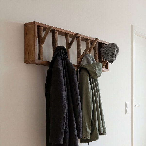 Portemanteau mural en bois flotté 36 cm en nature fait main