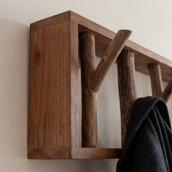 Portemanteau mural en bois flotté 36 cm en nature fait main