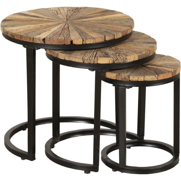 Set de 3 tables dappoint bois acier Ø 28/38/46cm rond
