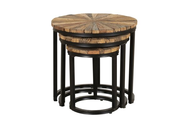Set de 3 tables dappoint bois acier Ø 28/38/46cm rond