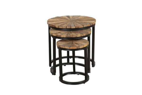 Set de 3 tables dappoint bois acier Ø 28/38/46cm rond