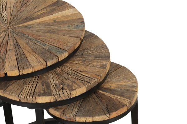 Set de 3 tables dappoint bois acier Ø 28/38/46cm rond