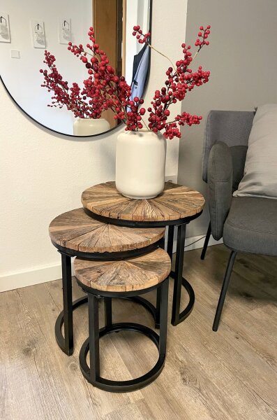 Set de 3 tables dappoint bois acier Ø 28/38/46cm rond