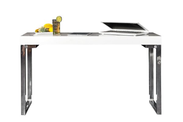 Bureau blanc chromé 120 x 75 cm brillant