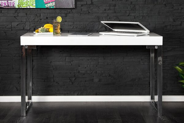 Bureau blanc chromé 120 x 75 cm brillant