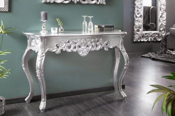 Table console bois polyuréthane argent 110 cm artisanale