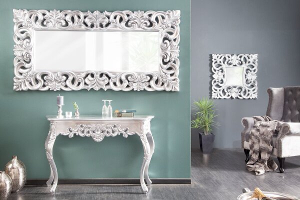 Table console bois polyuréthane argent 110 cm artisanale