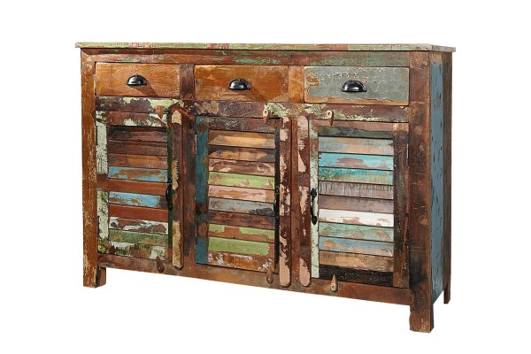 Buffet en bois 125 x 90 cm Tiroirs Portes Coloré Artisanat