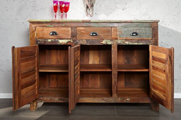 Buffet en bois 125 x 90 cm Tiroirs Portes Coloré Artisanat
