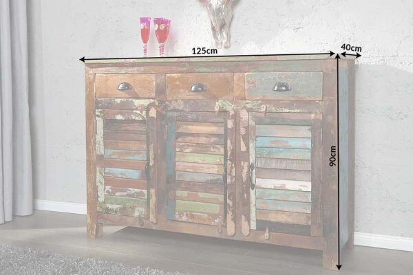 Buffet en bois 125 x 90 cm Tiroirs Portes Coloré Artisanat