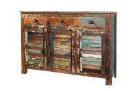 Buffet en bois 125 x 90 cm Tiroirs Portes Coloré...