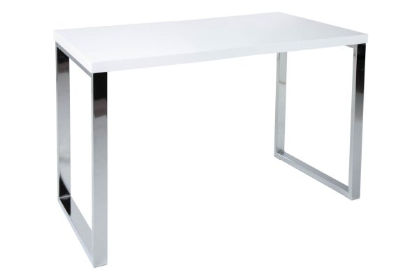 Bureau blanc brillant chromé 120 x 75 cm