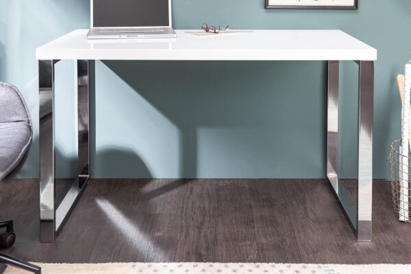 Bureau blanc brillant chromé 120 x 75 cm