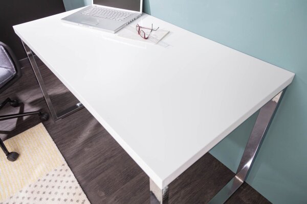 Bureau blanc brillant chromé 120 x 75 cm