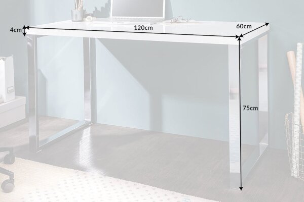 Bureau blanc brillant chromé 120 x 75 cm