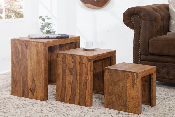 Set de 3 tables dappoint en bois de sheesham naturel rectangulaire