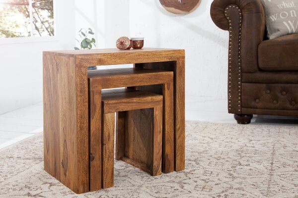 Set de 3 tables dappoint en bois de sheesham naturel rectangulaire
