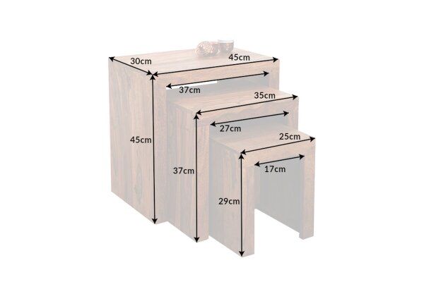Set de 3 tables dappoint en bois de sheesham naturel rectangulaire