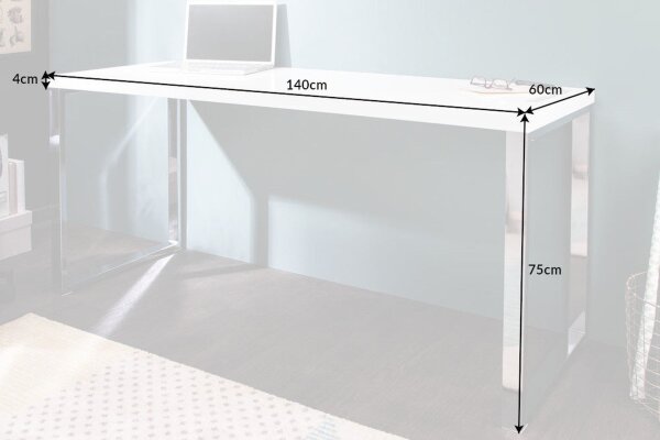Bureau blanc brillant chromé 140 x 75 cm