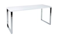 Bureau blanc brillant chrom&eacute; 140 x 75 cm