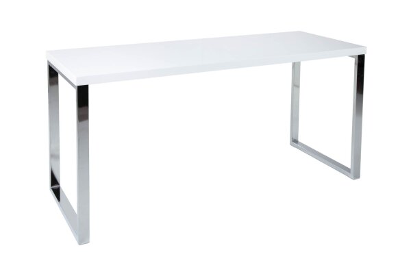 Bureau blanc brillant chromé 160 x 75 cm