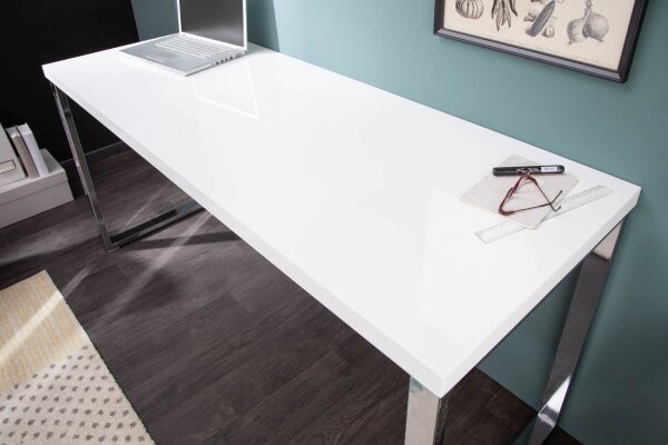 Bureau blanc brillant chromé 160 x 75 cm