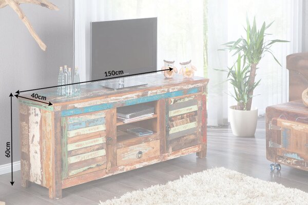 TV Lowboard bois 150 cm de large Coloré Artisanat décoratif