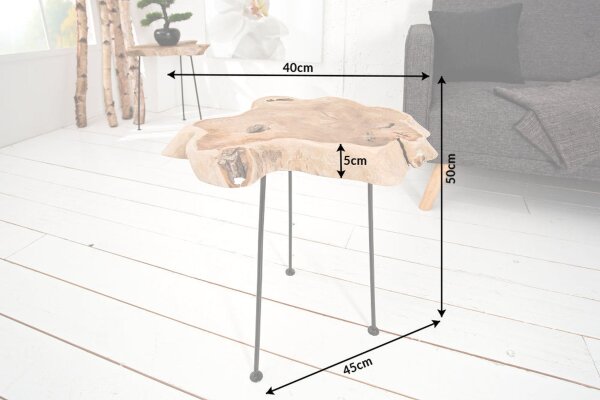 Table dappoint teck métal 40x45 cm Rondelle darbre
