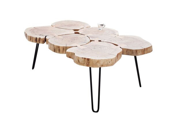 Table basse en bois dacacia métal 110 x 70 cm Rondelles darbre