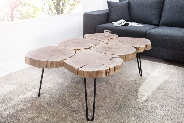 Table basse en bois dacacia métal 110 x 70 cm Rondelles darbre