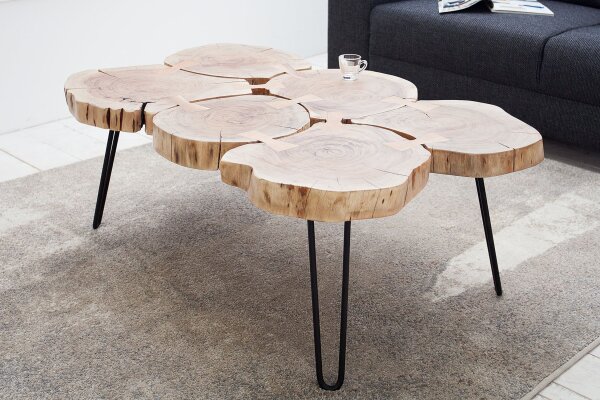 Table basse en bois dacacia métal 110 x 70 cm Rondelles darbre