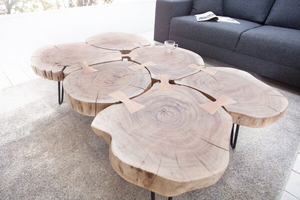 Table basse en bois dacacia métal 110 x 70 cm Rondelles darbre